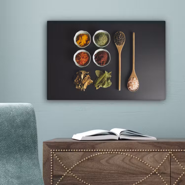 Pollepel - Specerijen - Kruiden - Groen - Bruin - Rustiek canvas 2cm klein -sfeer4