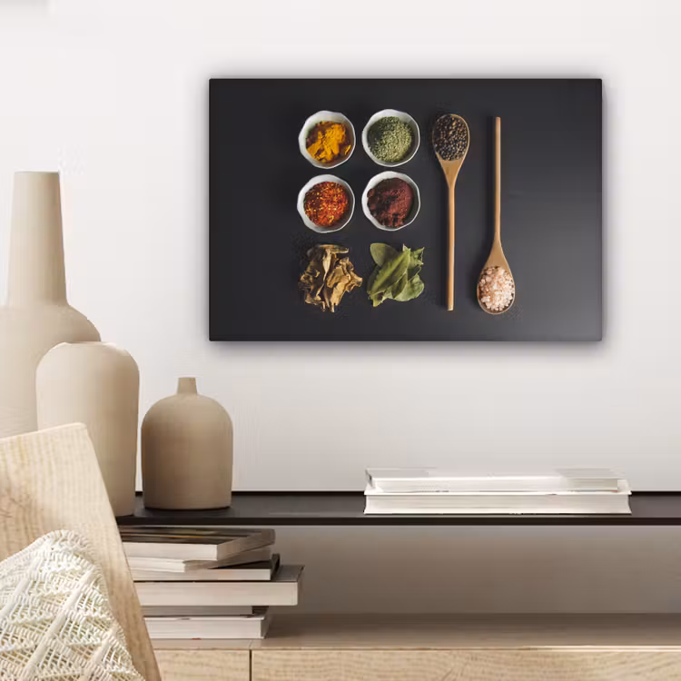 Pollepel - Specerijen - Kruiden - Groen - Bruin - Rustiek canvas 2cm klein -sfeer6