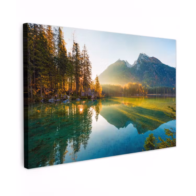 Meer - Bos - Bergen - Natuur - Zon - Landschap canvas 2cm klein -z3d