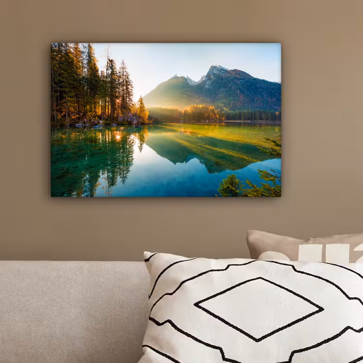 Meer - Bos - Bergen - Natuur - Zon - Landschap canvas 2cm klein -sfeer3