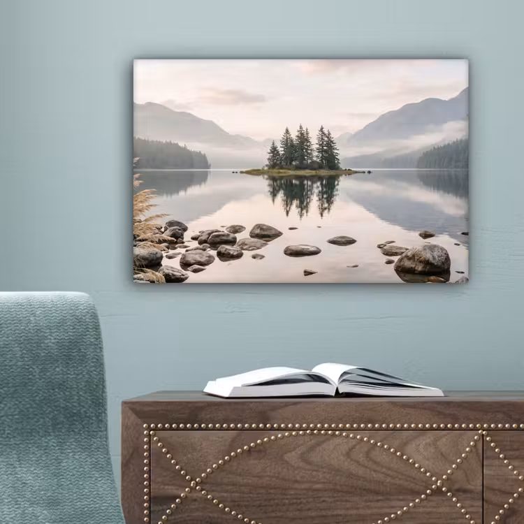 Meer - Bergen - Landschap - Groen canvas 2cm klein -sfeer4
