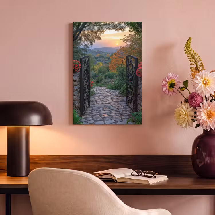Landschap - Hek - Pad - Zonsondergang - Natuur canvas 2cm klein -sfeer4