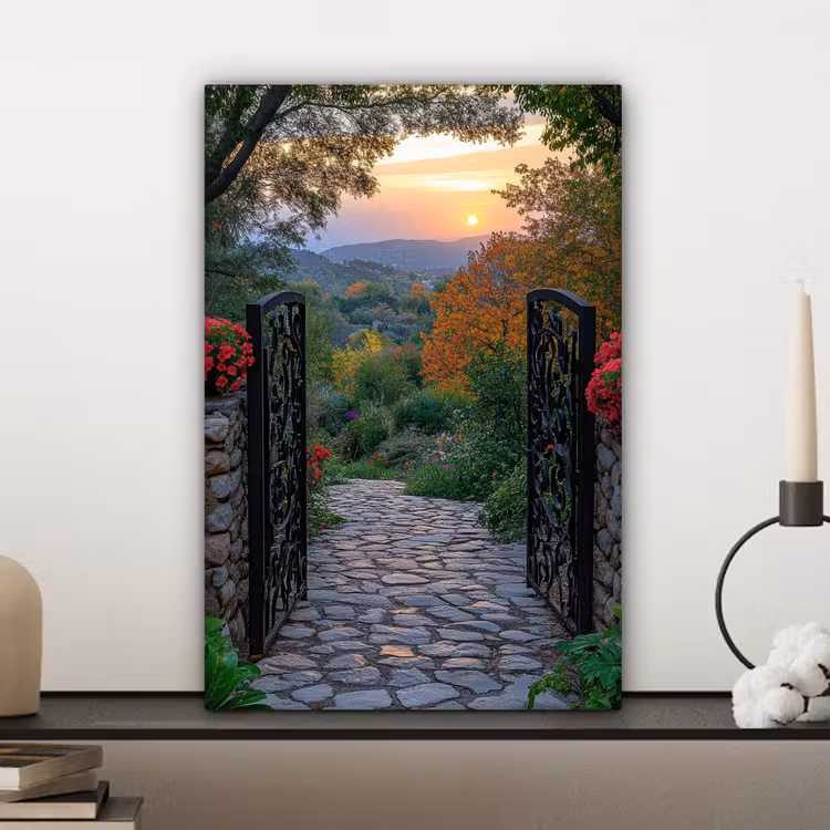 Landschap - Hek - Pad - Zonsondergang - Natuur canvas 2cm klein -sfeer6