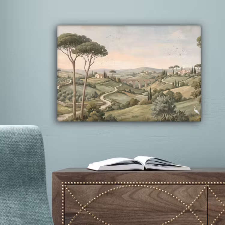 Landschap - Heuvels - Zandpad - Groen canvas 2cm klein -sfeer4