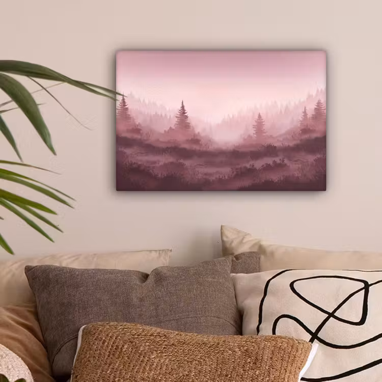 Landschap - Mistig - Roze canvas 2cm klein -sfeer1
