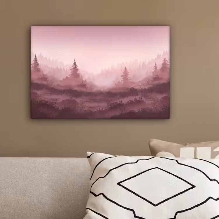 Landschap - Mistig - Roze canvas 2cm klein -sfeer3