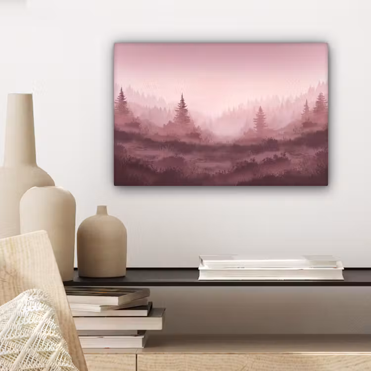 Landschap - Mistig - Roze canvas 2cm klein -sfeer6