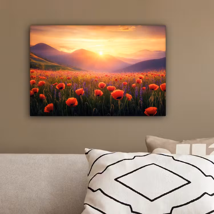 Landschap - Zonsondergang - Bloemenveld canvas 2cm klein -sfeer3