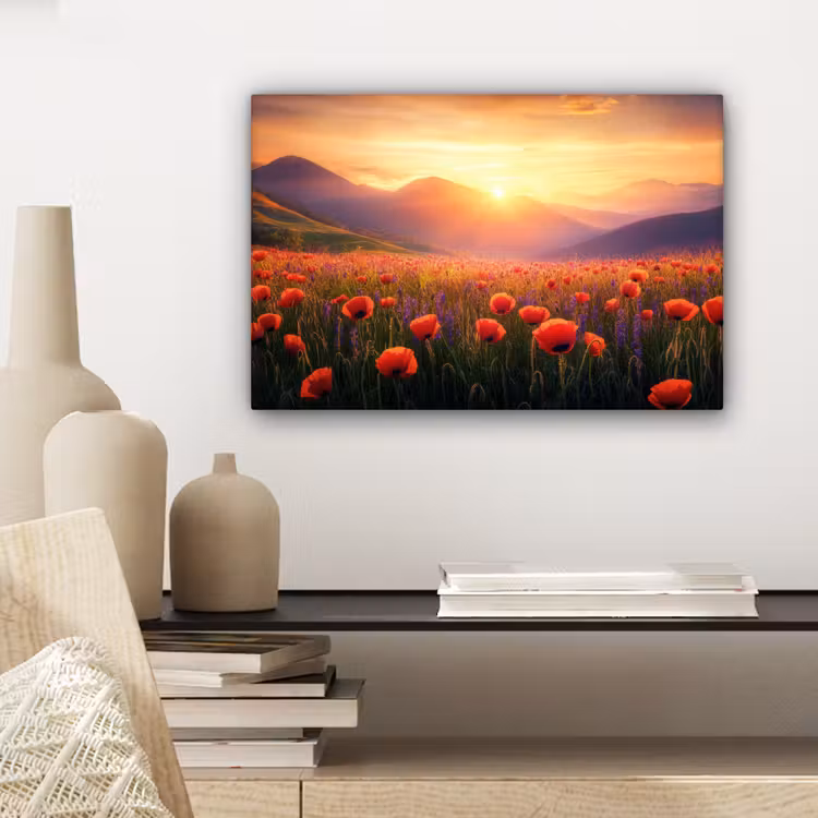 Landschap - Zonsondergang - Bloemenveld canvas 2cm klein -sfeer6