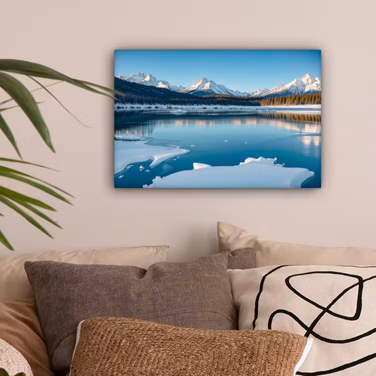 Landschap - Winter - Meer - Bergen - Uitzicht - IJs canvas 2cm klein -sfeer1