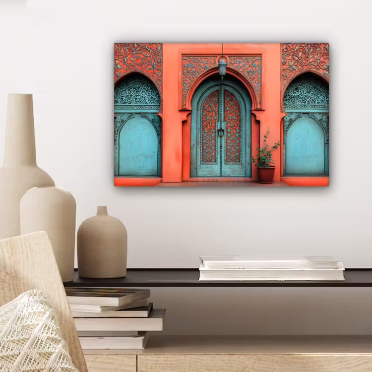 Lantaarn - Deur - Turquoise canvas 2cm klein -sfeer6