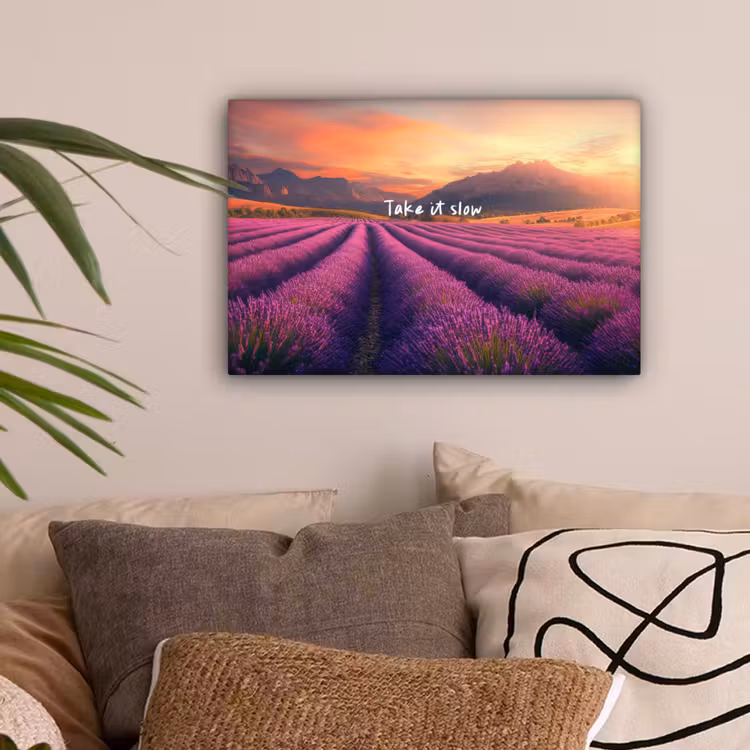 Lavendelveld - Quote - Zonsondergang canvas 2cm klein -sfeer1