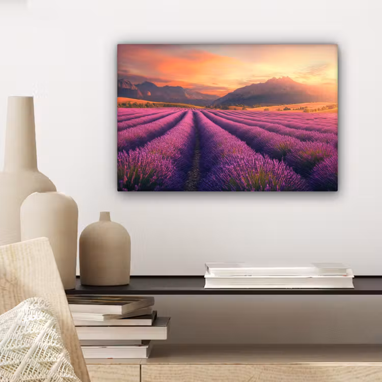 Lavendelveld - Zonsondergang - Paars canvas 2cm klein -sfeer6