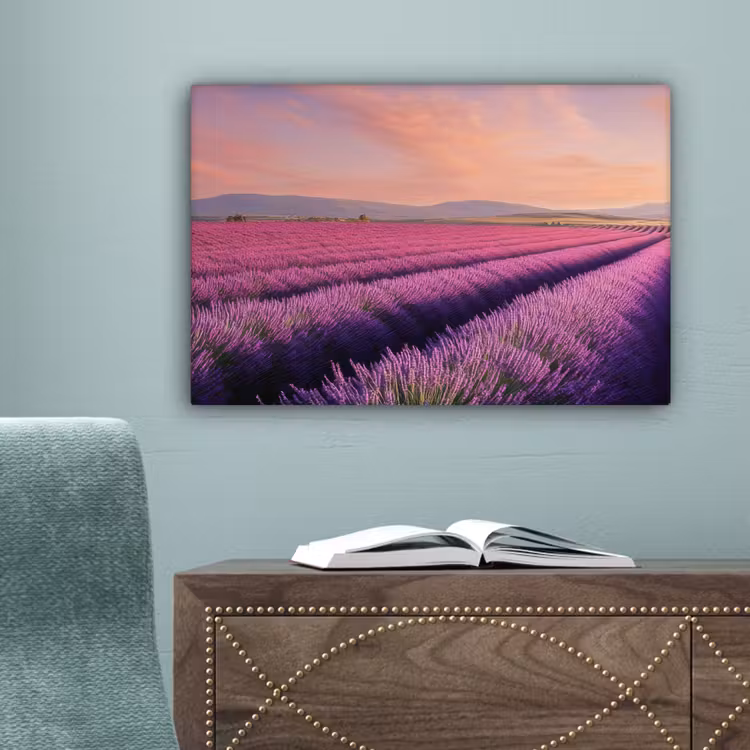 Lavendelveld - Zonsondergang - Paars - Bloemen canvas 2cm klein -sfeer4