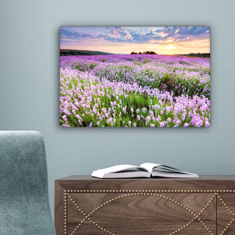 Lavendel - Bloemen - Zonsondergang - Paars - Weide canvas 2cm klein -sfeer4