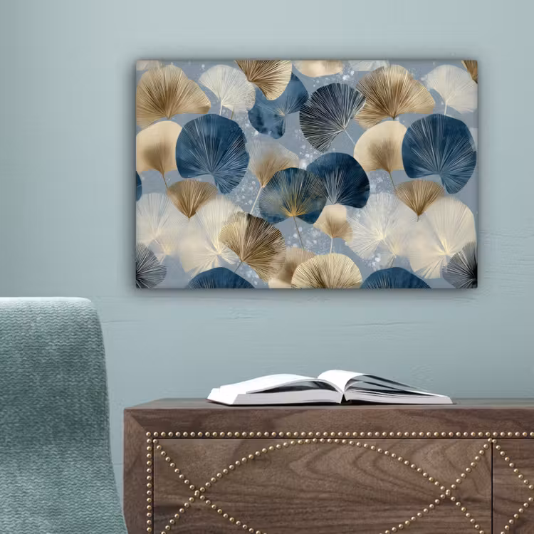 Bladeren - Abstract - Goud - Blauw canvas 2cm klein -sfeer4