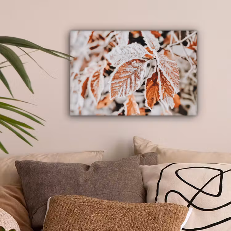 Bladeren - IJs - Winter - Natuur canvas 2cm klein -sfeer1