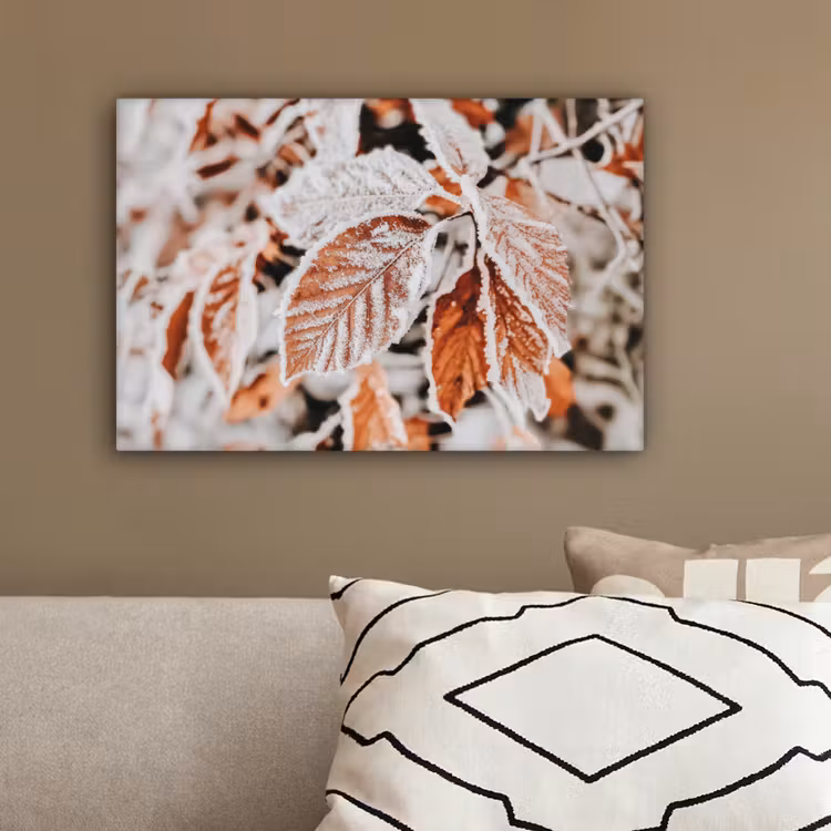 Bladeren - IJs - Winter - Natuur canvas 2cm klein -sfeer3