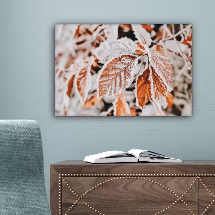 Bladeren - IJs - Winter - Natuur canvas 2cm klein -sfeer4