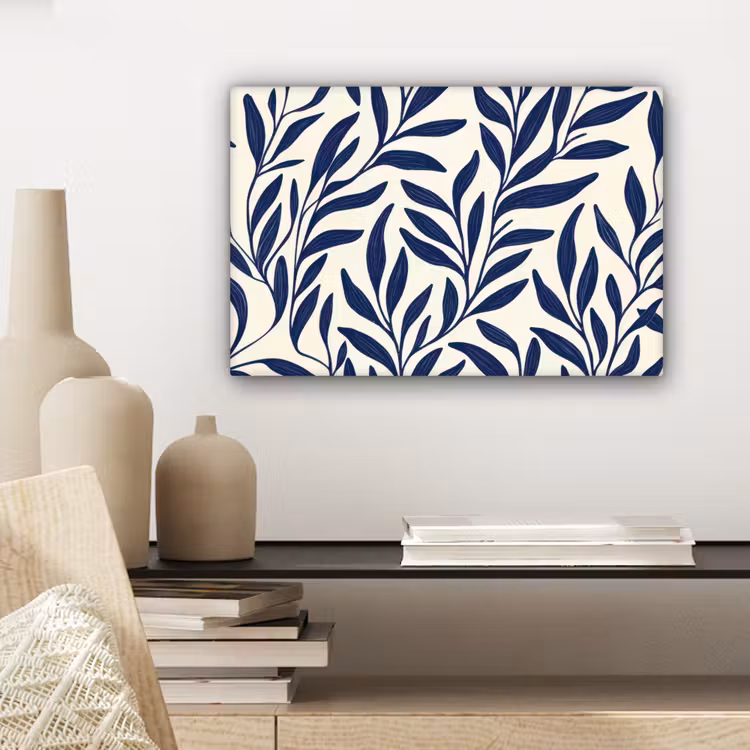 Bladeren - Klimop - Donkerblauw canvas 2cm klein -sfeer6