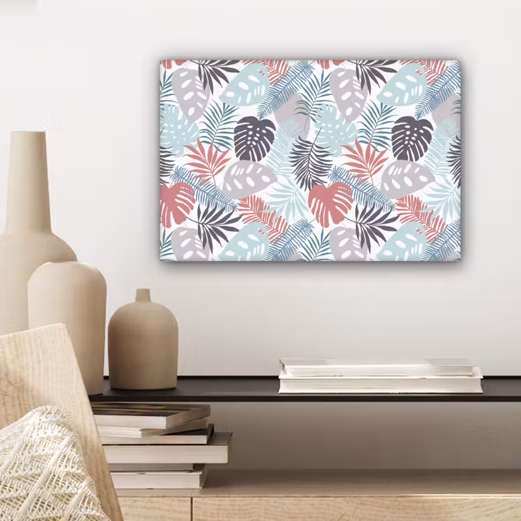 Bladeren - Jungle - Pastel - Tropisch canvas 2cm klein -sfeer6