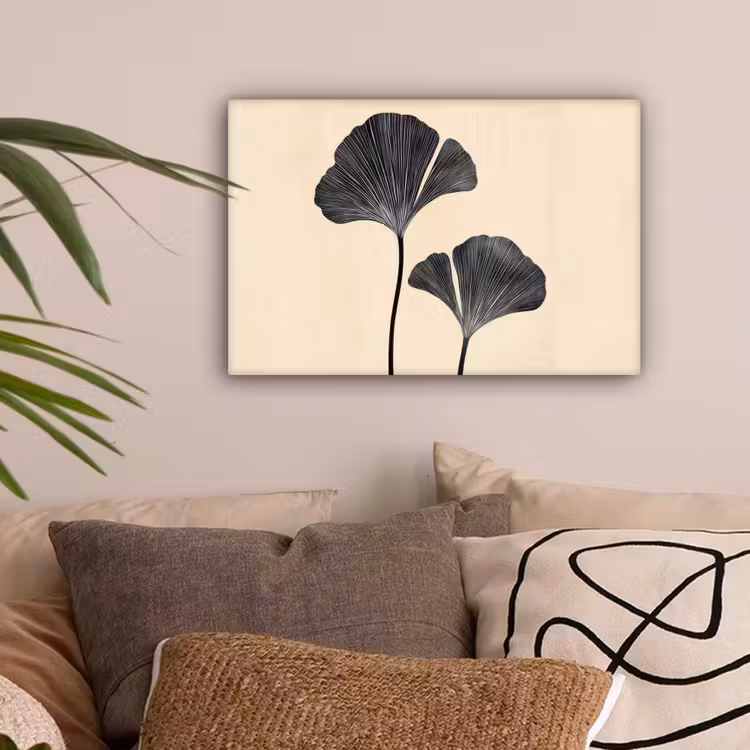 Bladeren - Minimalistisch - Zwart canvas 2cm klein -sfeer1