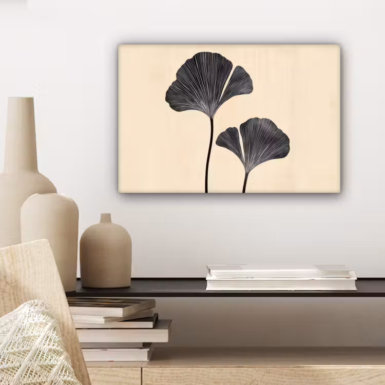 Bladeren - Minimalistisch - Zwart canvas 2cm klein -sfeer6