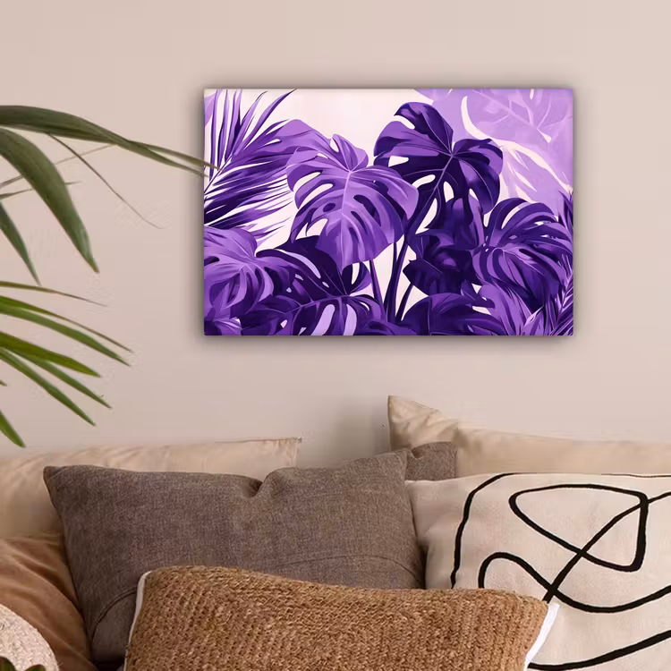 Bladeren - Paars - Tropisch - Abstract canvas 2cm klein -sfeer1