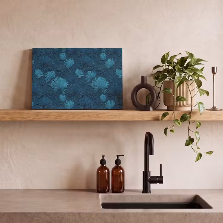 Bladeren - Reliëf - Patroon - Oceaanblauw - Modern canvas 2cm klein 34 -sfeer3