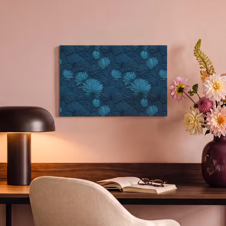 Bladeren - Reliëf - Patroon - Oceaanblauw - Modern canvas 2cm klein 34 -sfeer4