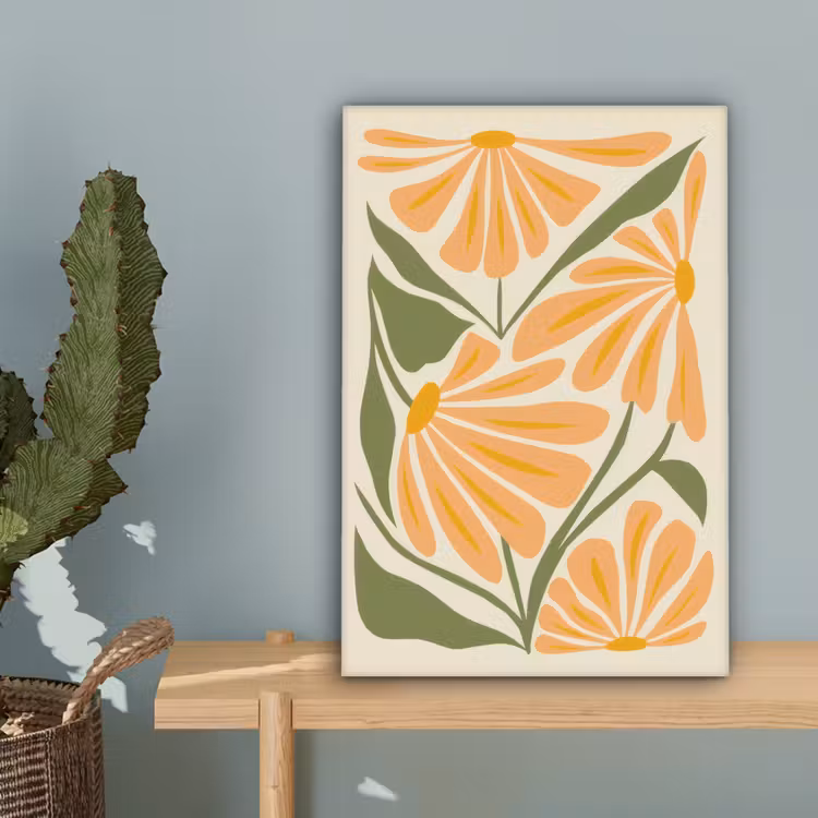 Blaadjes - Zachtoranje - Bloemen canvas 2cm klein -sfeer4