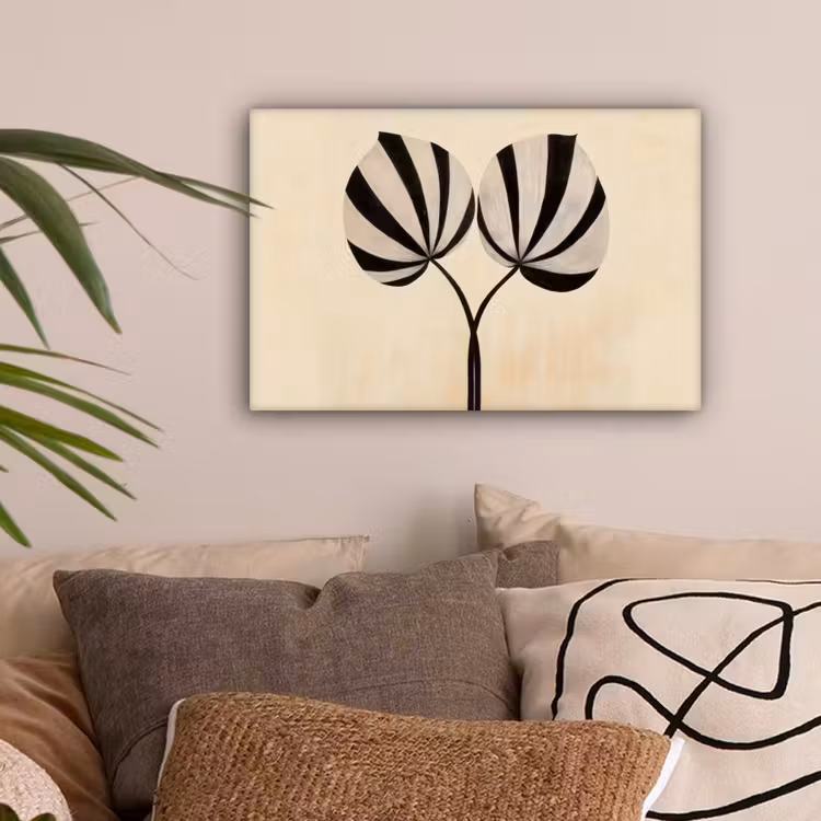 Bladeren - Gestreept - Stengel - Beige canvas 2cm klein -sfeer1