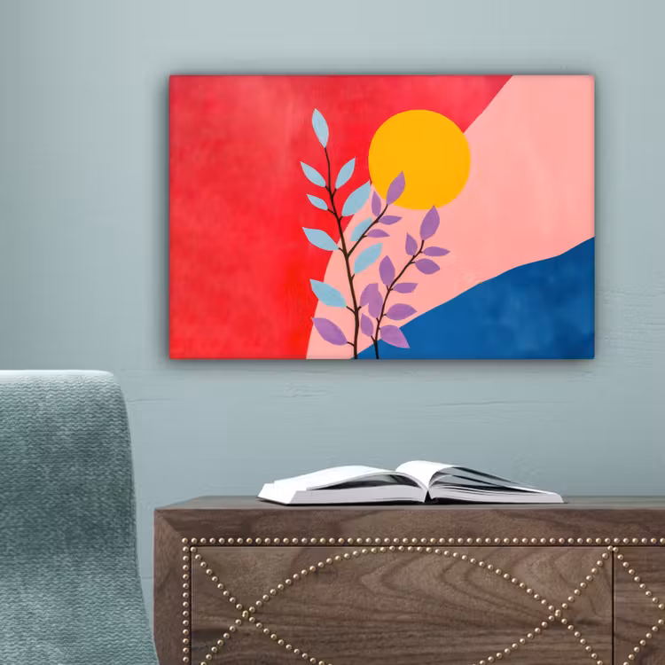 Bladeren - Zon - Abstracte vormen canvas 2cm klein -sfeer4