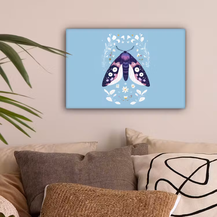 Bladeren - Wit - Vlinder - Insect canvas 2cm klein -sfeer1