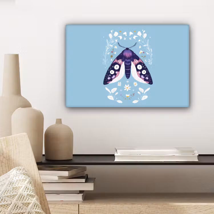 Bladeren - Wit - Vlinder - Insect canvas 2cm klein -sfeer6