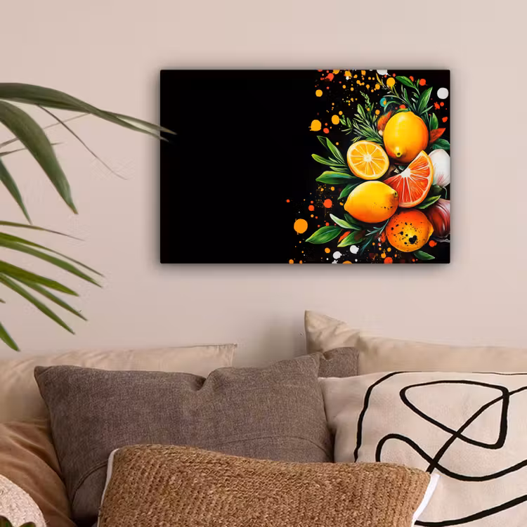 Citroenen - Zwart - Kruiden - Graffiti - Verf canvas 2cm klein -sfeer1