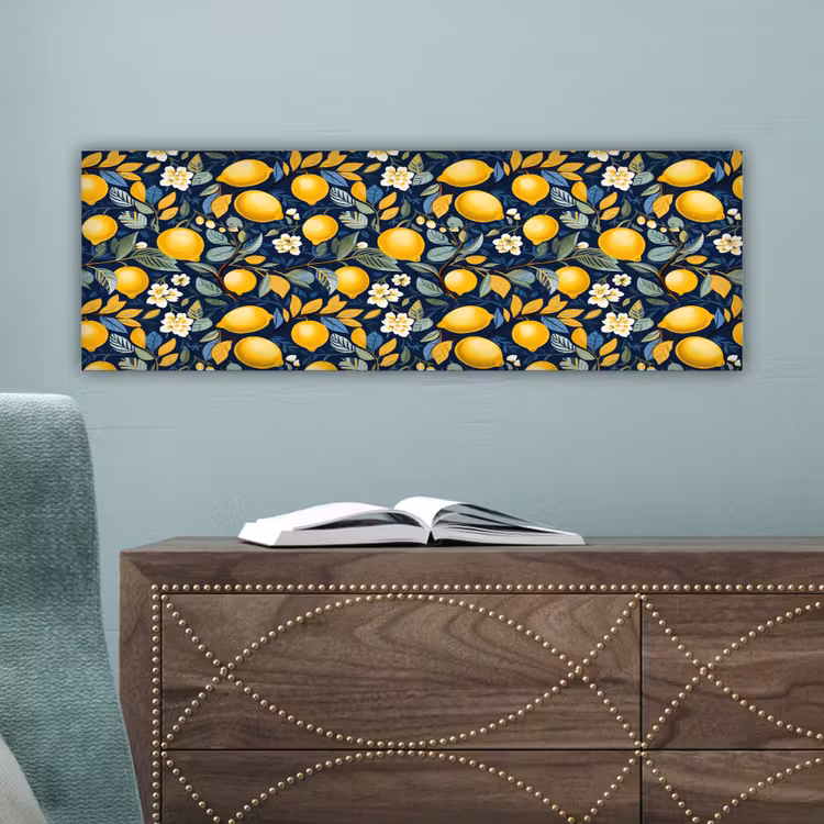 Citroenen - Bloemen - Bladeren - Blauw canvas 2cm klein 828 -sfeer4