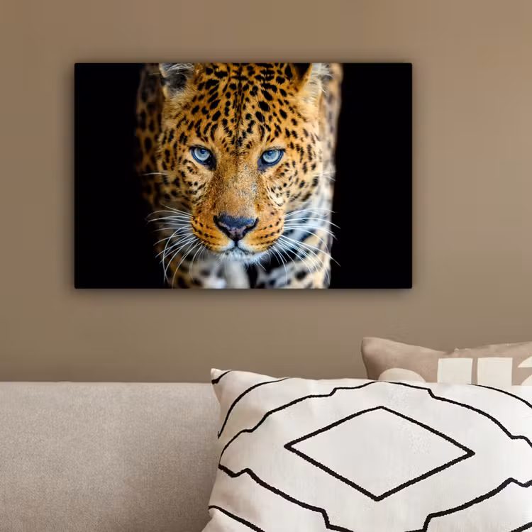 Luipaard - Dieren - Portret - Wilde dieren - Zwart canvas 2cm klein -sfeer3