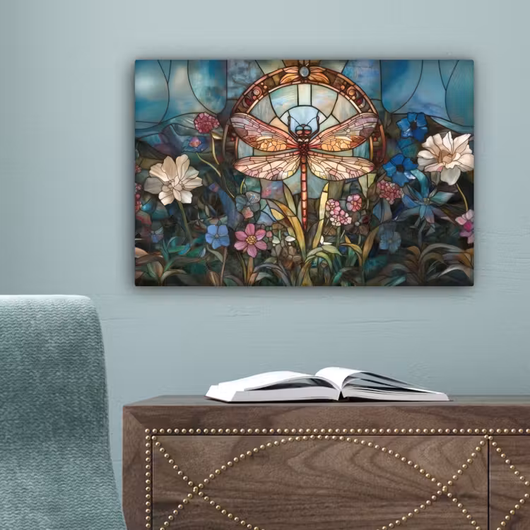 Libelle - Mozaïek - Bloemen - Kleurrijk canvas 2cm klein -sfeer4