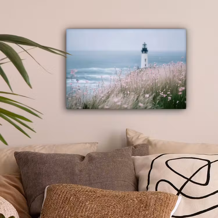 Vuurtoren - Klif - Zee - Bloemen canvas 2cm klein -sfeer1