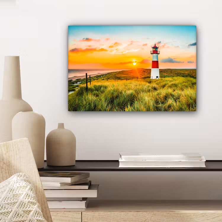 Vuurtoren - Natuur - Zon - Landschap - Gras - Strand - Zee canvas 2cm klein -sfeer6