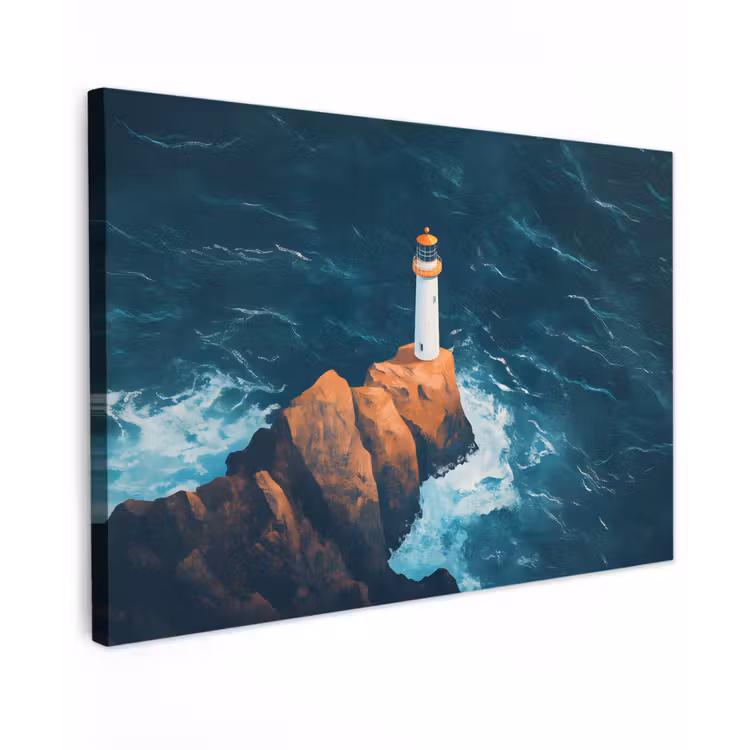 Vuurtoren - Rots - Zee - Golven canvas 2cm klein -z3d