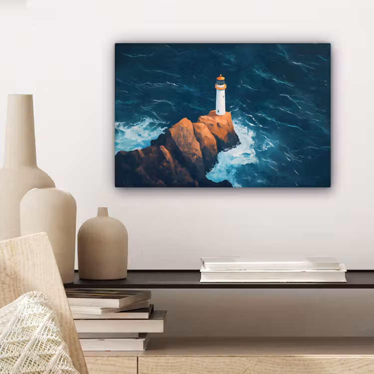 Vuurtoren - Rots - Zee - Golven canvas 2cm klein -sfeer6
