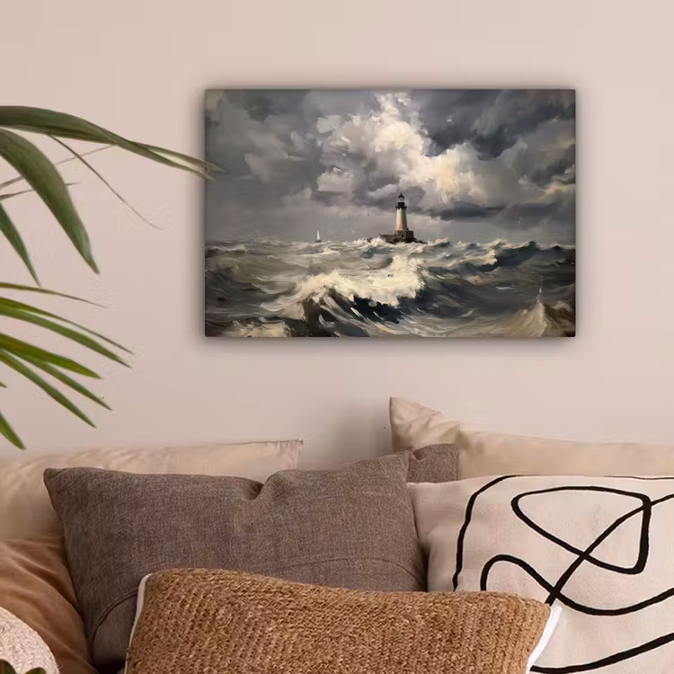 Vuurtoren - Golven - Storm canvas 2cm klein -sfeer1