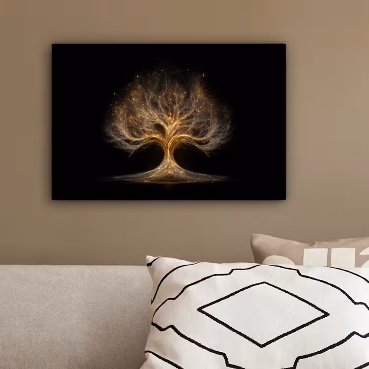 Lichtjes - Boom - Abstract - Zwart canvas 2cm klein -sfeer3