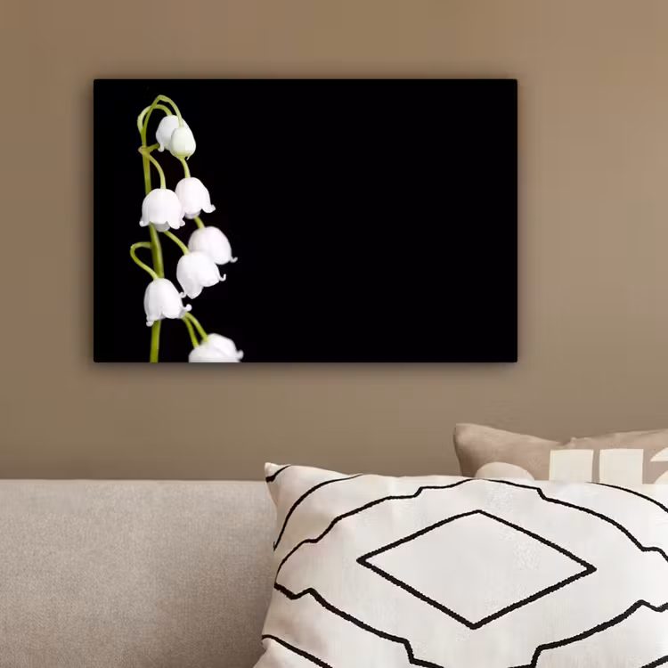Lelietjes van dalen - Bloemen - Zwart - Flora canvas 2cm klein -sfeer3
