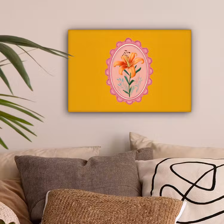 Lelie - Oranje - Lijst - Ovaal canvas 2cm klein -sfeer1
