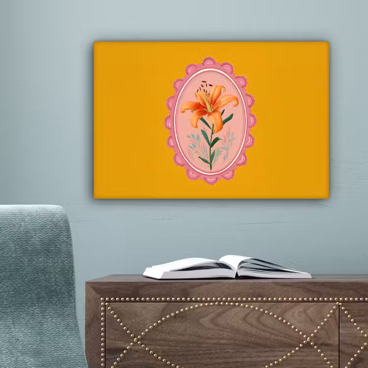 Lelie - Oranje - Lijst - Ovaal canvas 2cm klein -sfeer4