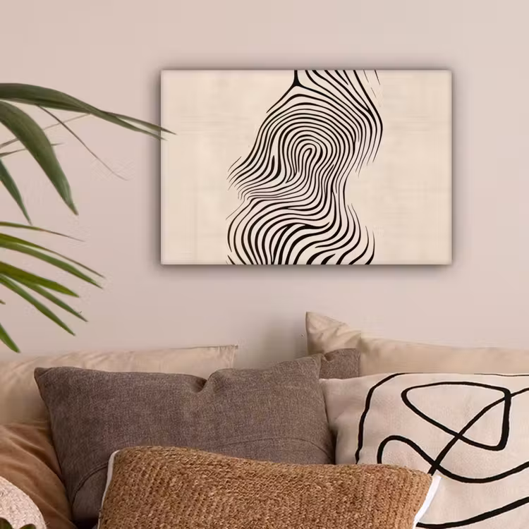 Lijnen - Abstract - Golvend - Zwart canvas 2cm klein -sfeer1