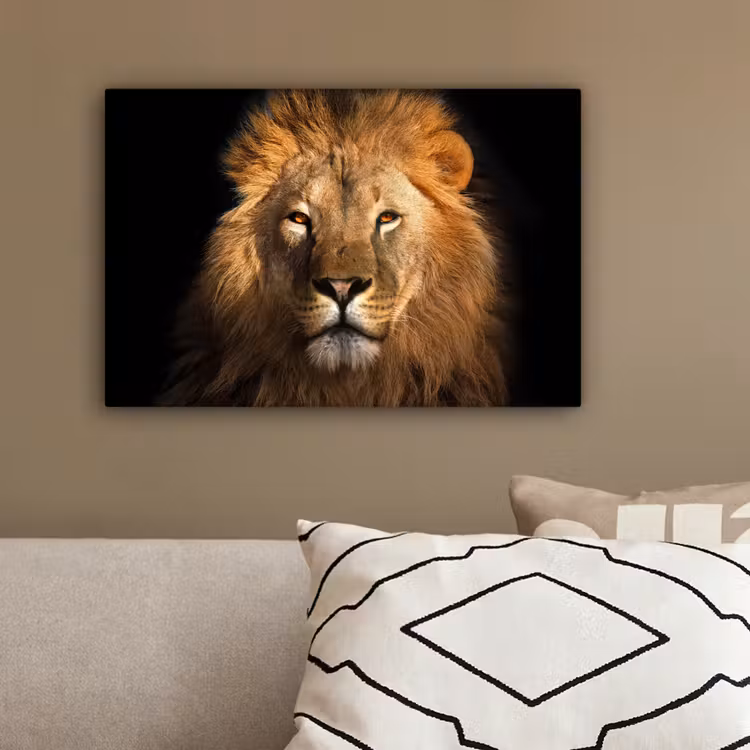 Leeuw - Dieren - Zwart - Licht - Bruin - Portret canvas 2cm klein -sfeer3